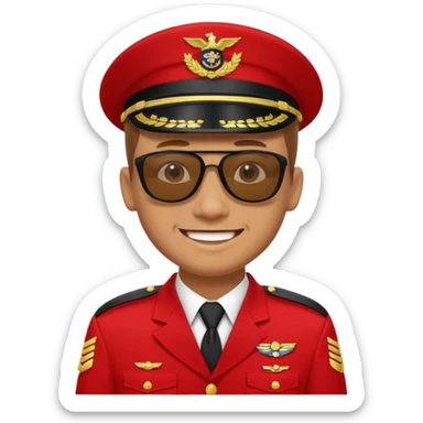 Smiling military man with sunglasses in red uniform sticker