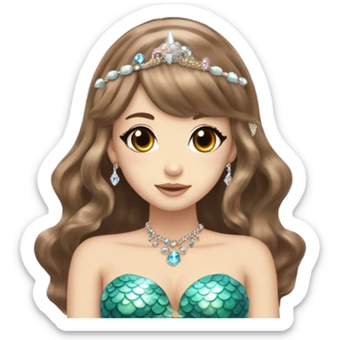 mermaid hime gyaru girl, brown hair, jewerly sticker