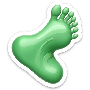 3D iOS-style foot emoji with green stink lines, glossy texture, soft rounded edges. sticker