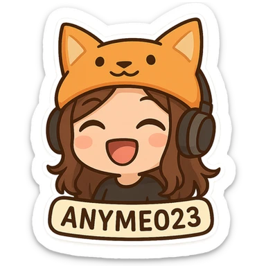 Anyme023 streamer wearing a Kaytan hat, chibi stickers style, joyful expression sticker