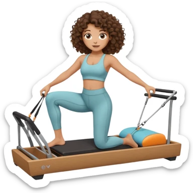 brunette,curly hair 3b girl doing reformer pilates with cute set sticker
