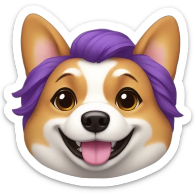 fat corgi with purple hair girl sticker