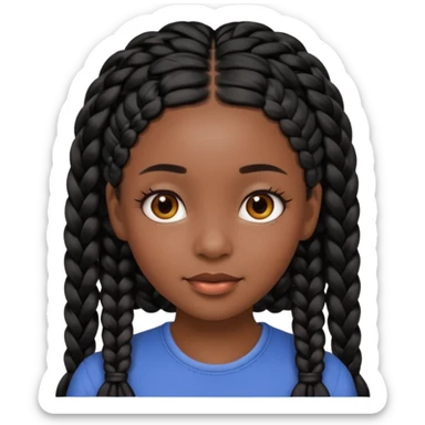 beautiful black girl with black braids and brown eyes, face only, expressive and appealing, high-quality Apple emoji style sticker