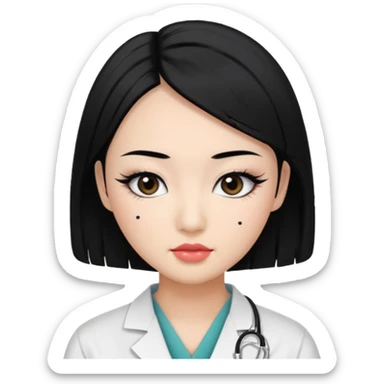 Medical student, black hair, black eyes, false eyelashes, makeup, eyeliner, Asian sticker