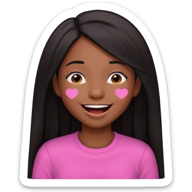 Chocolate brown girl wearing a pink shirt with long straight jet black hair giggling sticker