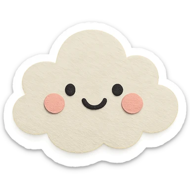adorable pastel white cloud, happy blushing face, no arms or legs, full body, kawaii paper craft style sticker
