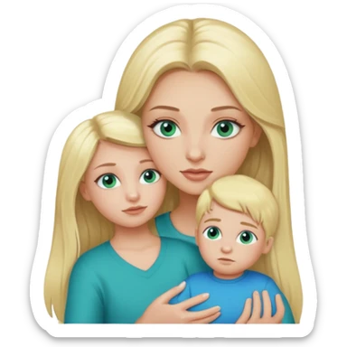 blonde baddie girl  with blue-green eyes, Long lashes, long hair, Holding her little Boy  sticker