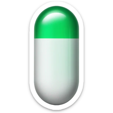 single medicine pill capsule, top half green, bottom half white sticker