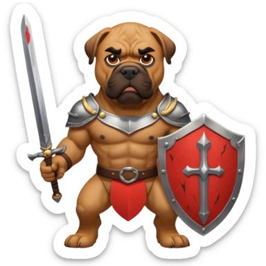 A bullmastiff as a legend with sword and shield sticker