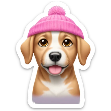 Dog puppy wearing cute pink winter hat sticker