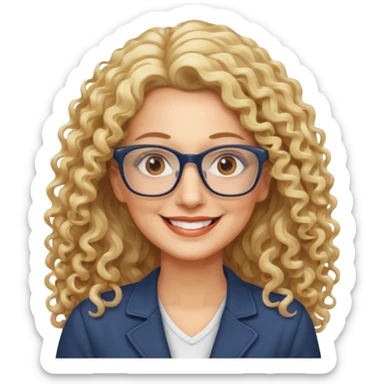 woman 50 years old blond long curly hair, brown eyes ans rectangle glasses sticker