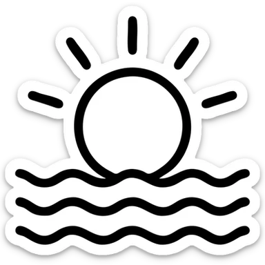 minimalist icon of sun over sea, clean and simple sticker