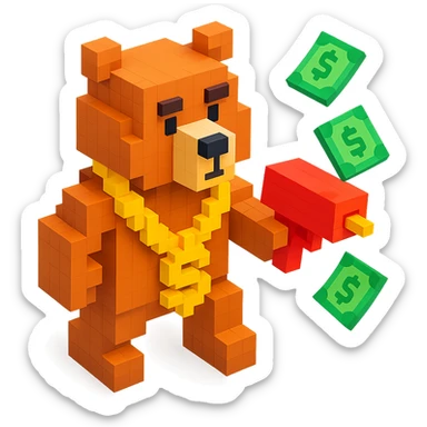 Russian grizzly bear with a rapper chain and money gun, in a playful stance sticker