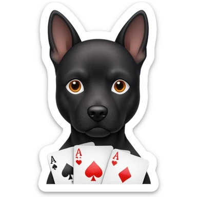 a black dog with poker face sticker