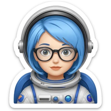 Female astronaut with blue hair, wear glasses, non helmet sticker