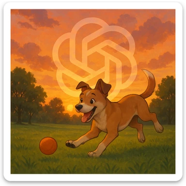 chat gpt image logo on the background of a dog chasing ball sticker