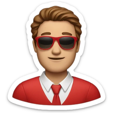 a tall man with brown hair wearing red clothes and sunglasses sticker