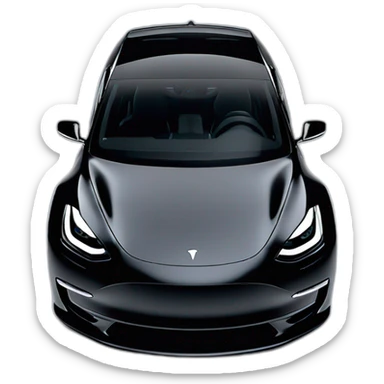 modified black 2023 Tesla Model 3 with sporty front spoiler with lights on viewed from front sticker