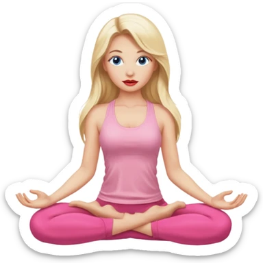 Blonde full long hair, blue eyed, large red lips, yoga woman, light pink clothes, high definition  sticker