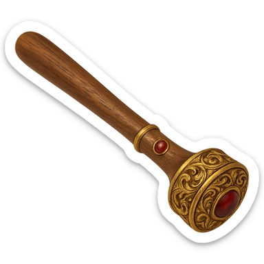 Remove the head of the gavel, leaving only the ornate handle with gemstone details. Keep the background transparent. sticker