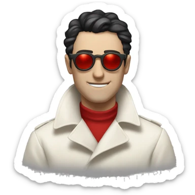 <excerpt>
A white man with real short Black hair, short mutton shops donning small red tinted sun glasses in a dirty white trench coat, is an alchemist.
</excerpt> sticker
