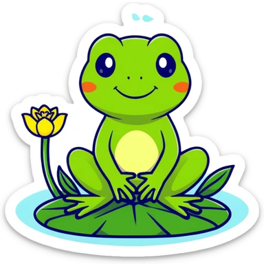 cartoon frog sitting on lily pad sticker