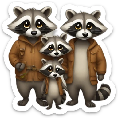 familiy of raccoons sticker