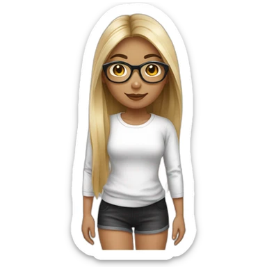 une fille avec de long cheveux noir lisse, la peau blanche ,et avec des lunette (en forme de carrer un peu déformé) assez grosse comparer a ça tête , portant un pull noir sticker