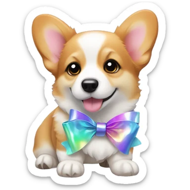 Corgi puppy with iridescent bow sticker