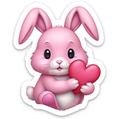 Pink Bunny holding a heart sticker