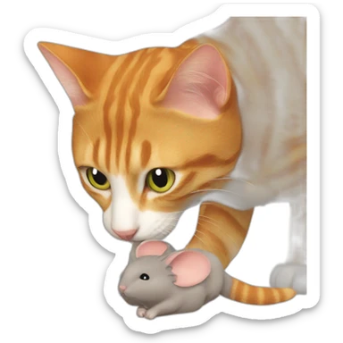 a ginger cat eating a grey mouse sticker