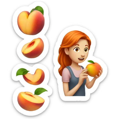 Red head girl eating a peach sticker