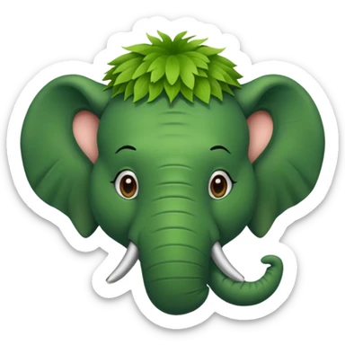 A green head with a green elephant nose  with fur sticker