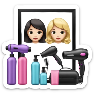 secador de pelo, ruleros, shampoo, peluqueria sticker