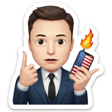 Elon Musk with an evil expression holding the United States in his hand sticker
