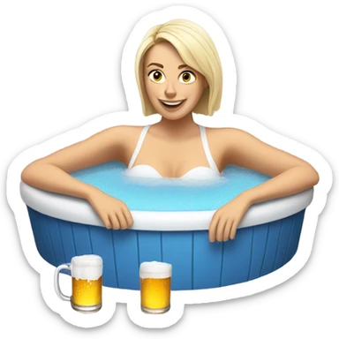 White Woman in hot tub with beer sticker