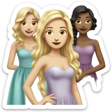 a group of caucasian girls in prom dresses sticker