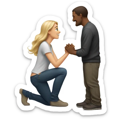 man kneeling in front of woman and looking up at woman sticker