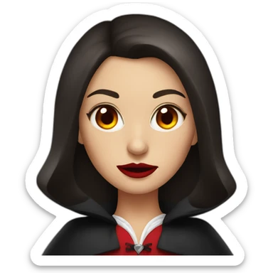 Brunette Women with Dracula haloween costume ans red eyes sticker