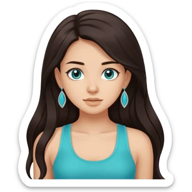 Forever Nenaa with long dark brown hair, cyan crop top sticker