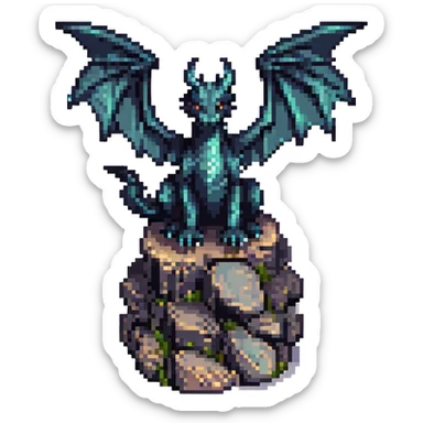 pixel art Minecraft Ender Dragon, perched on obsidian, wings folded, no text sticker