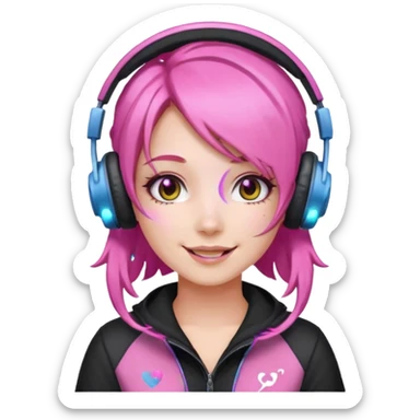 glitter pink gamer girl happy pink hair sticker