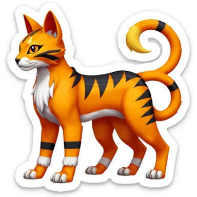 Colorful orange red black yellow Bastet-Gatomon-Vernid-Protogen-Digimon-Fakémon-Pokémon-creature  (full body) sticker