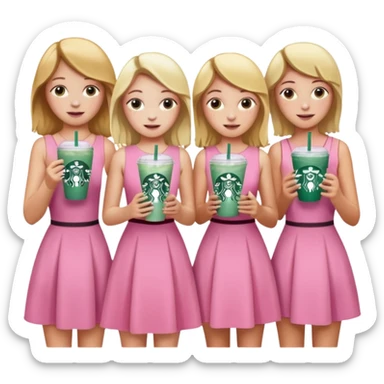 teenager   boys and girls freinds group blond w/ freckles long hair pink dress with starbucks sticker
