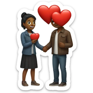 Lovers with heart red in hands sticker