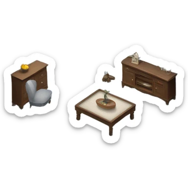 Doll house interior room with blue carpet and gray walls  sticker