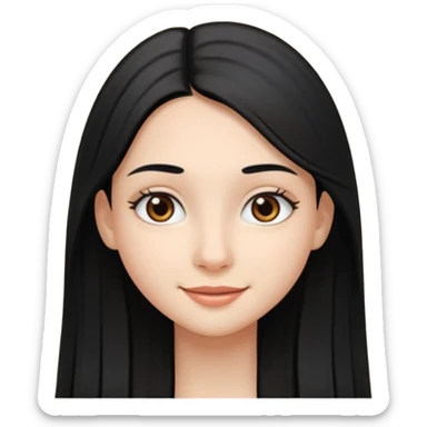 Cabelos pretos longos lisos ,olhos castanhos puxadinho para cima. Pele clara ,nariz pequeno ,lábios carnudos ,adolescente sticker