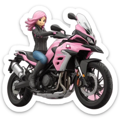 Moto benelli trk 502X color rosa  y hello kitty conduciendo sticker