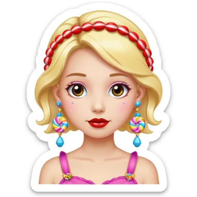 girl with a lot of accessories and earrings made out of candy sticker