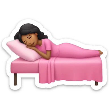 A woman with black Hair sleeping in pink sticker